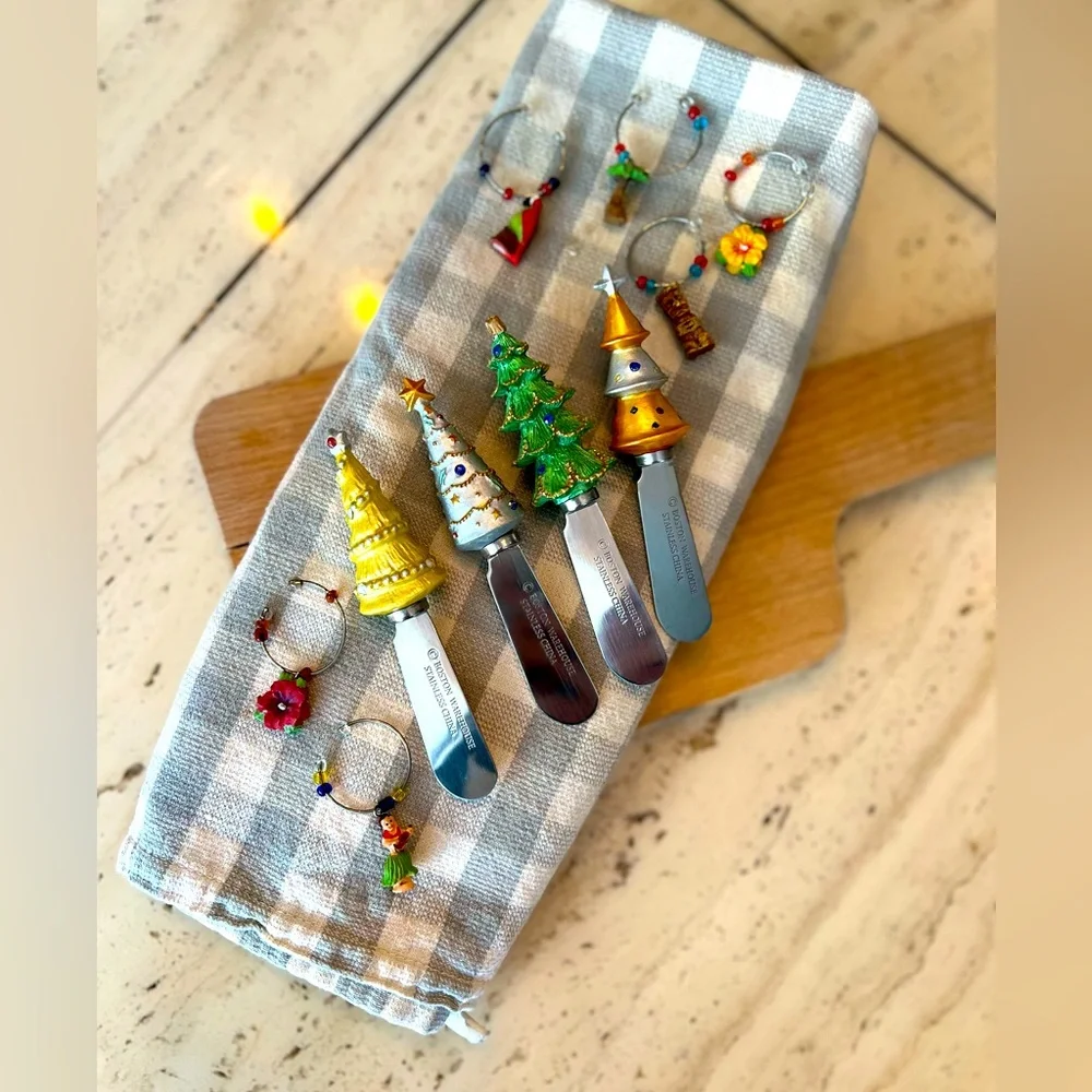 Christmas Tree Cheese Spreaders and Hawaiian Wine Charms